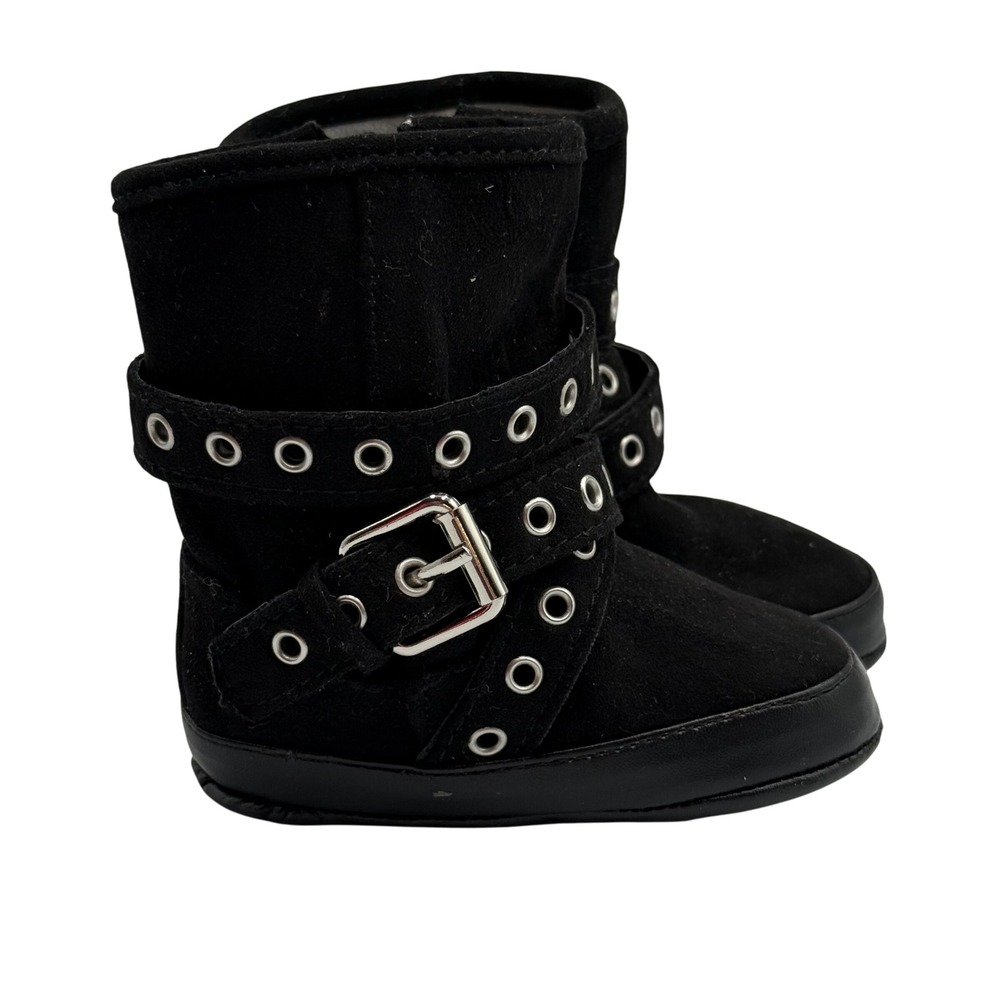 Stuart Weitzman Baby Eyelet Black Buckle Zip Crib Boots‎ Infant Size US 3 EUR 18